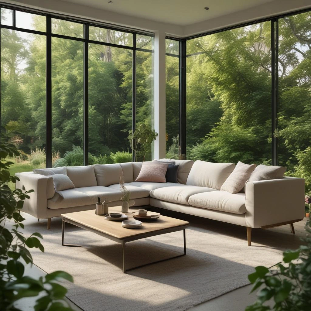 luxury couch with greenery around